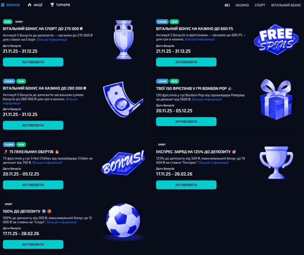 Бонуси AllWin Casino