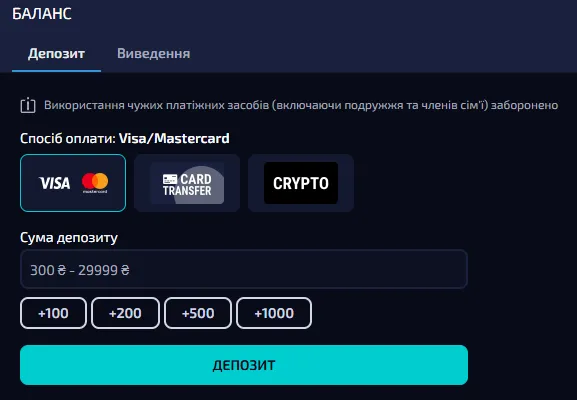 Платіжні методи AllWin Casino